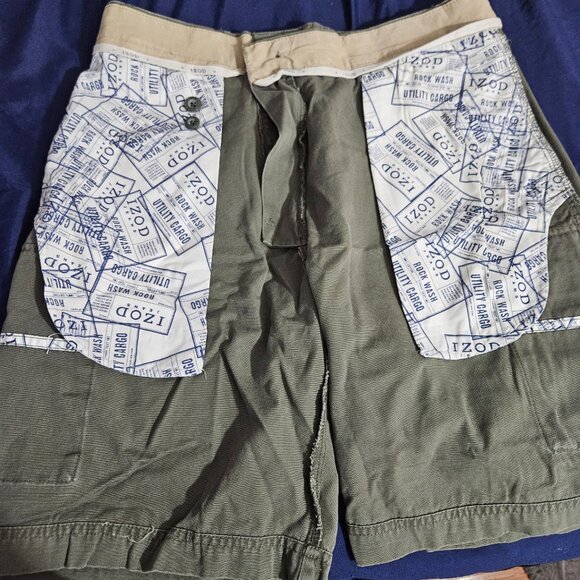 Izod Jeans Green Rock Wash Utility Cargo Shorts Men's Waist 33 - Picture 3 of 4